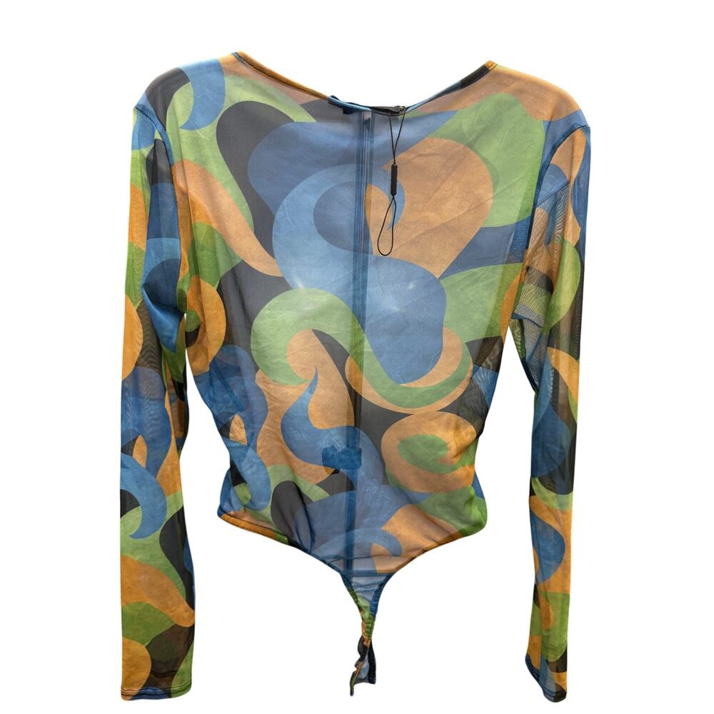 Pretty Little Thing Abstract Body Suit Mesh Sz 12 See through Festival - Picture 3 of 5